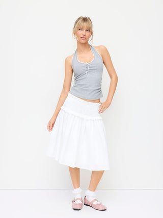 Cotton-blend Halter Neck Ruched Front Cami Top
