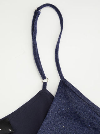 Sequin V-Neck Halter Ruffled Hem Oversized Mini Dress With Scarf