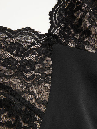 Satin V-Neck Lace Panel Mermaid Maxi Dress