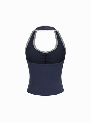 Cotton-blend Halter Neck Ruched Front Cami Top