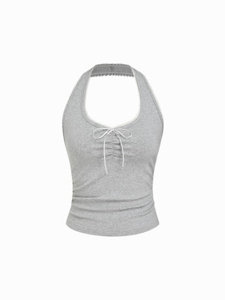 Cotton-blend Halter Neck Ruched Front Cami Top