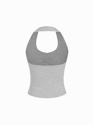 Cotton-blend Halter Neck Ruched Front Cami Top