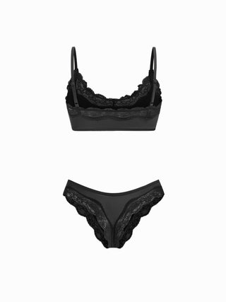 Jersey Jersey U-neckline Lace Trim Lingerie Set For Bedroom