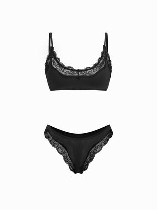 Jersey Jersey U-neckline Lace Trim Lingerie Set For Bedroom
