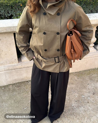 Multi-way Cotton Funnel Neck Double Breasted Oversized Windbreaker With Belt