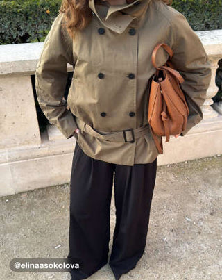 Multi-way Cotton Funnel Neck Double Breasted Oversized Windbreaker With Belt