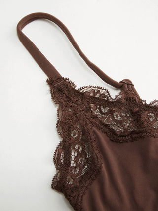 Jersey Jersey U-neckline Lace Trim Lingerie Set For Bedroom