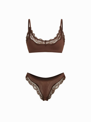 Jersey Jersey U-neckline Lace Trim Lingerie Set For Bedroom