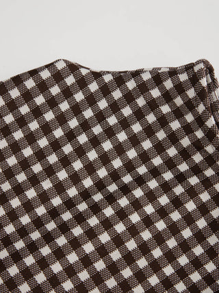 Gingham Stand Collar Asymmetrical Hem Ruched Knotted Top