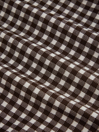 Gingham Stand Collar Asymmetrical Hem Ruched Knotted Top