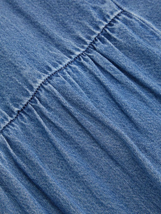 Denim Mid Rise Drawstring Ruched Wide Leg Jeans