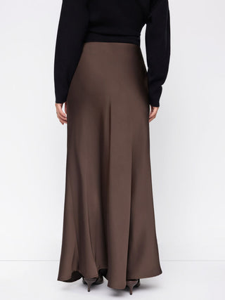 Satin Mid Rise Ruffle Maxi Skirt