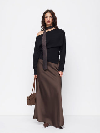 Satin Mid Rise Ruffle Maxi Skirt