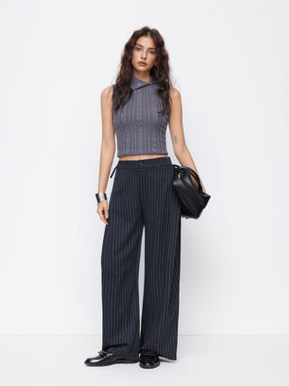 Woven Mid Rise Striped Side Knotted Barrel-leg Trousers For Work