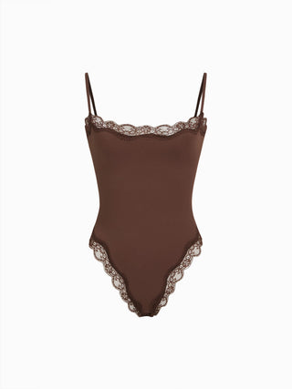 Jersey Square Neck Lace Trim Bodysuit
