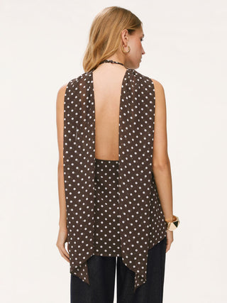 Chiffon Halter Neckline Polka Dot Metallic Decor Backless Top