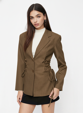 Notch Collar Size Tie Button Oversized Blazer