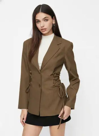 Notch Collar Size Tie Button Oversized Blazer