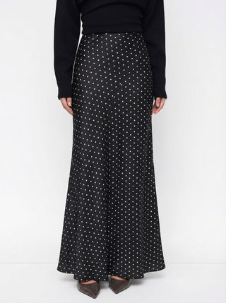 Satin Mid Rise Ruffle Maxi Skirt
