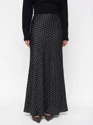 Satin Mid Rise Ruffle Maxi Skirt