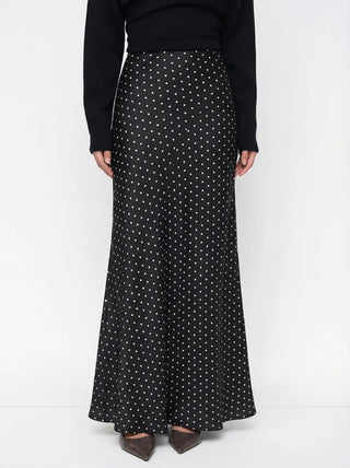 Satin Mid Rise Ruffle Maxi Skirt