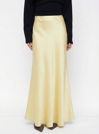 Satin Mid Rise Ruffle Maxi Skirt