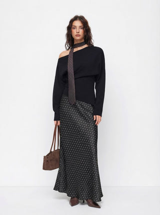 Satin Mid Rise Ruffle Maxi Skirt