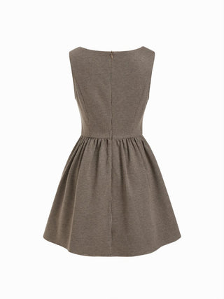 Jacquard Jacquard Square Neck Houndstooth Bowknot Flared Mini Dress For Daily Casual Coffee Shop