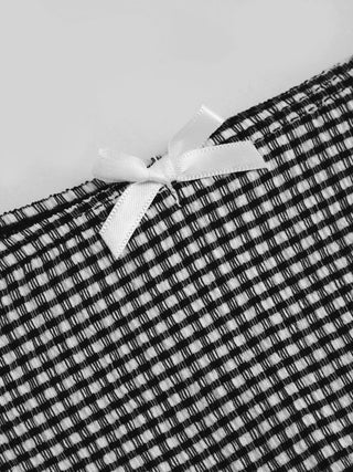 V-neck Gingham Bowknot Lettuce Trim Tankini Bikini Set