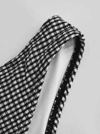 V-neck Gingham Bowknot Lettuce Trim Tankini Bikini Set
