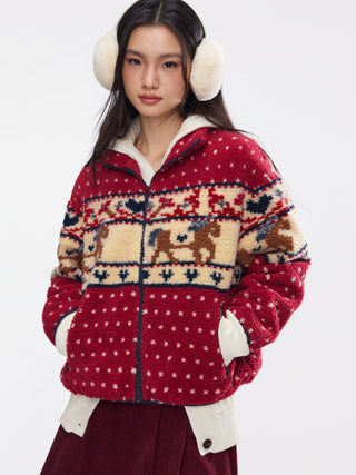 Fleece Collar Graphic Jacket