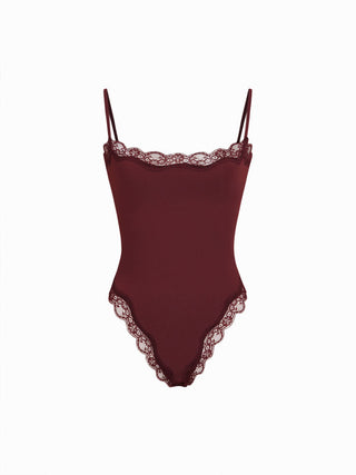Jersey Square Neck Lace Trim Bodysuit