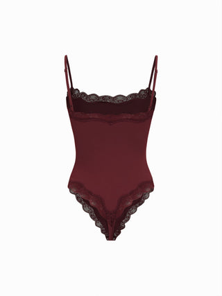 Jersey Square Neck Lace Trim Bodysuit