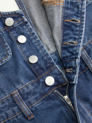 Denim V-Neck Button Front Metal Detail Jumpsuit