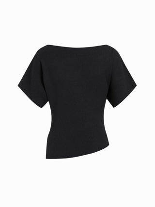 Knit Fabric Knit Boat Neck Asymmetrical Hem Spilt Batwing Sleeve Top  For Daily Casual Work