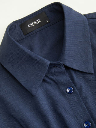 Linen-blend Linen-blend Collar V-neck Pleated Short Sleeve Shirt For Work