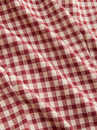 Woven Red Gingham Peter Pan Collar Puff Sleeve Crop Blouse For Daily Casual Date