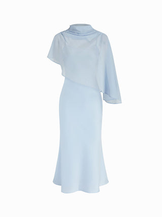 Satin High Neck Cape Sleeve Maxi Dress