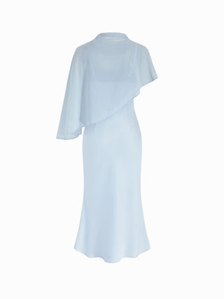 Satin High Neck Cape Sleeve Maxi Dress