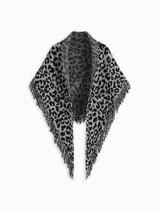 LEOPARD PRINT FRINGED SHAWL