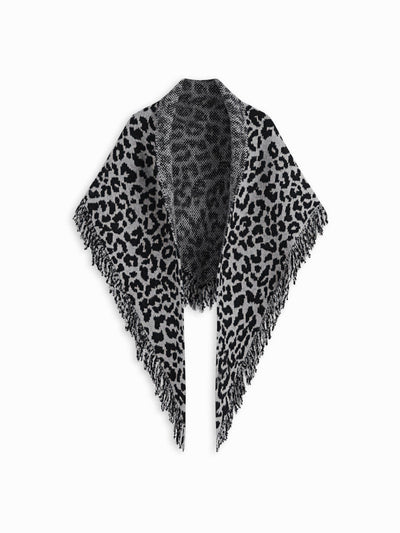 LEOPARD PRINT FRINGED SHAWL