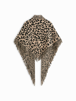 LEOPARD PRINT FRINGED SHAWL