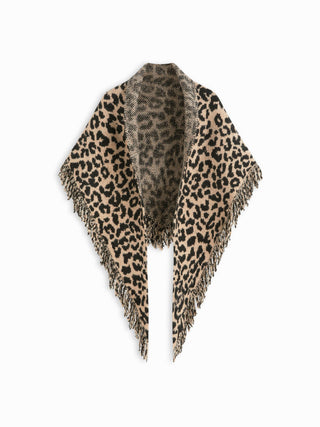 LEOPARD PRINT FRINGED SHAWL