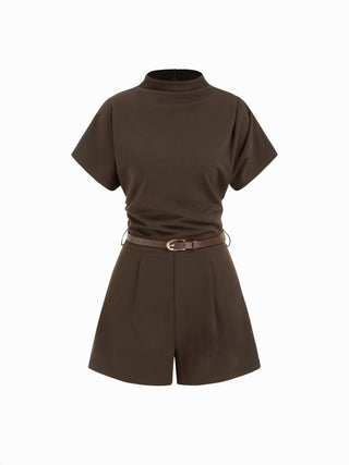Stand Collar Romper With Belt