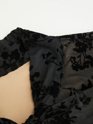 Floral Lace Round Neckline Bowknot Tie Front Top