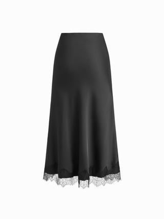 Satin High Rise Lace Panel Maxi Skirt
