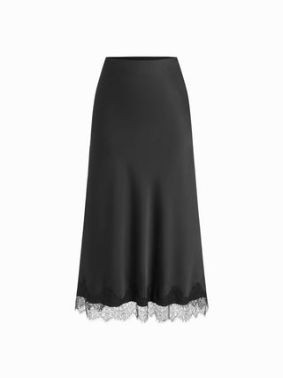 Satin High Rise Lace Panel Maxi Skirt