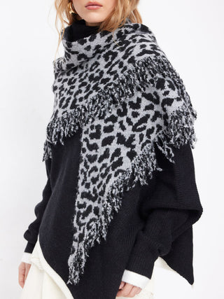 LEOPARD PRINT FRINGED SHAWL