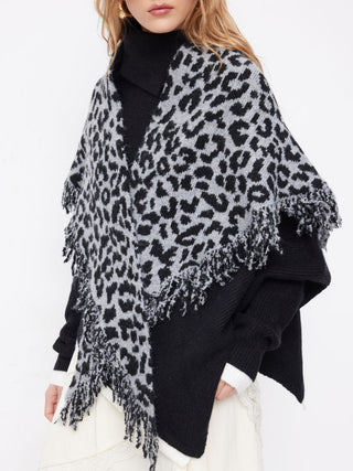 LEOPARD PRINT FRINGED SHAWL