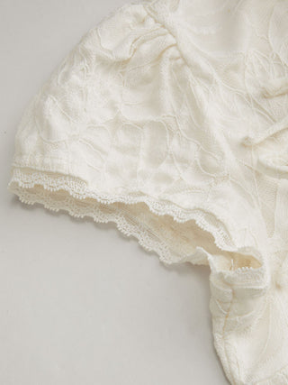 Lace Floral Stand Collar Bowknot Short Sleeve Top